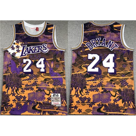 Men's Los Angeles Lakers #24 Kobe Bryant Purple/Yellow Throwback basketball Jersey