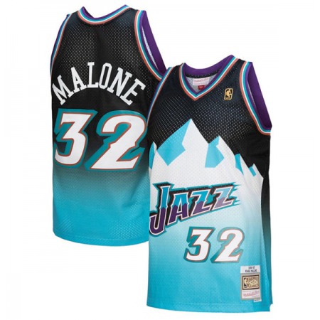 Men's Utah Jazz #32 Karl Malone 1996-97 Black/Light Blue Throwback Stitched Jersey