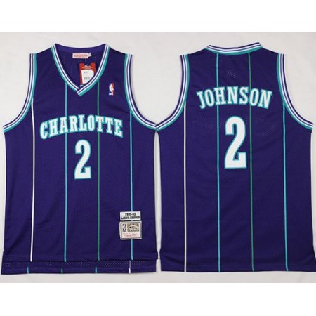 Mitchell And Ness Hornets #2 Larry Johnson Purple Throwback Stitched NBA Jersey