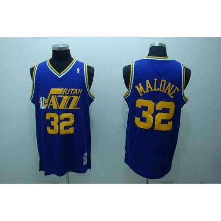 Mitchell and Ness Jazz #32 Karl Malone Stitched Blue Throwback NBA Jersey