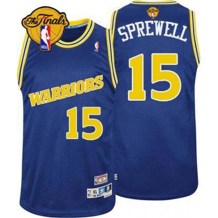 Warriors #15 Latrell Sprewell Blue Throwback The Finals Patch Stitched NBA Jersey