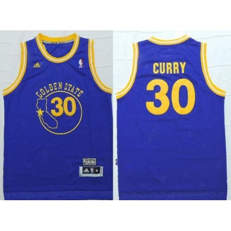 Warriors #30 Stephen Curry Blue New Throwback Stitched NBA Jersey
