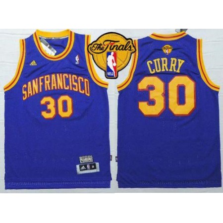 Warriors #30 Stephen Curry Blue Throwback San Francisco The Finals Patch Stitched NBA Jersey