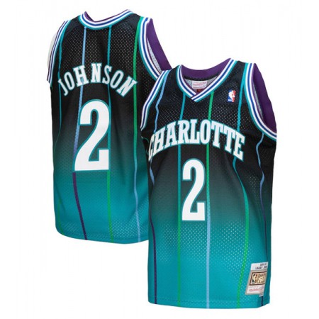 Men's Charlotte Hornets #2 Larry Johnson Teal/Black Throwback Stitched Jersey