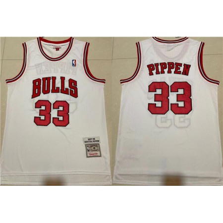 Men's Chicago Bulls #33 Scottie Pippen 1997-98 White Throwback Stitched Jersey