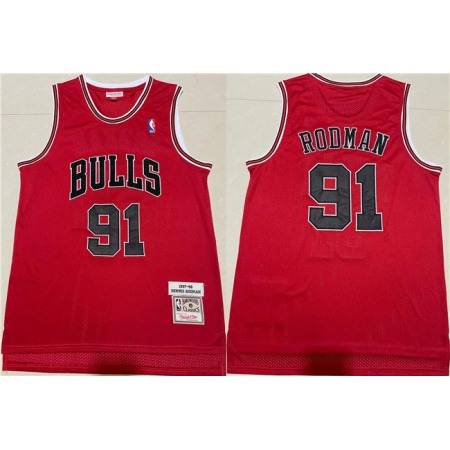 Men's Chicago Bulls #91 Dennis Rodman 1997-98 Red Throwback Stitched Jersey