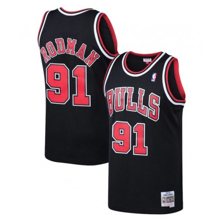 Men's Chicago Bulls #91 Dennis Rodman Black/Red 1997-98 Throwback Stitched Basketball Jersey