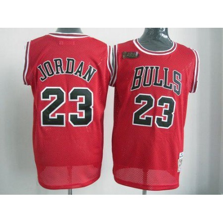 Mitchell And Ness Bulls #23 Michael Jordan Red With Finals Patch Stitched NBA Throwback Jersey