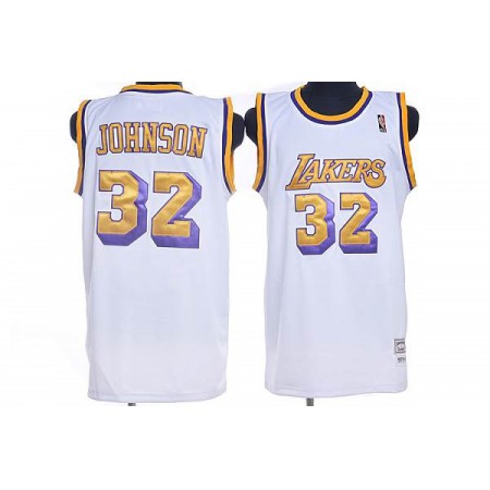 Mitchell and Ness Lakers #32 Magic Johnson Stitched White Throwback NBA Jersey