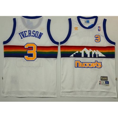 Nuggets #3 Allen Iverson White Throwback Stitched NBA Jersey