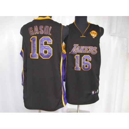 Lakers #16 Pau Gasol Stitched Black Purple Number Final Patch NBA Jersey