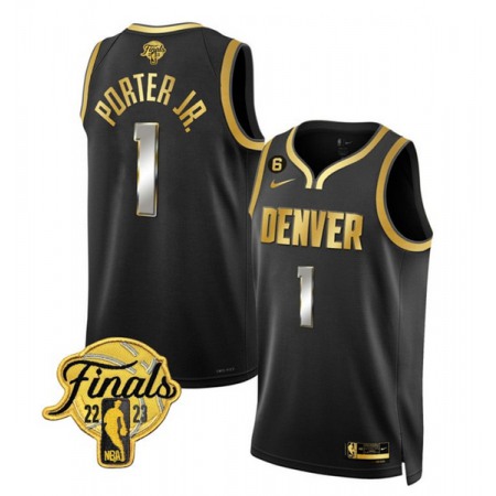Men's Denver Nuggets #1 Michael Porter Jr. Black Gold Edition 2023 Finals Collection With NO.6 Patch Stitched Basketball Jersey