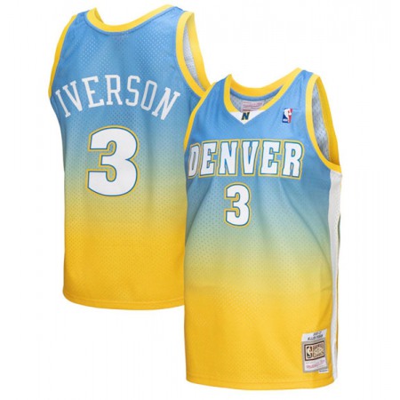 Men's Denver Nuggets #3 Allen Iverson 2006-07 Blue/Yellow Throwback Stitched Jersey