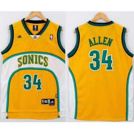 Thunder #34 Ray Allen Yellow/White SuperSonics Throwback Stitched NBA Jersey