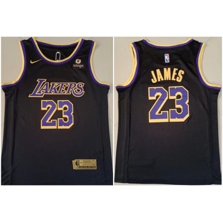 Men's Los Angeles Lakers #23 LeBron James "bibigo" Black Stitched Basketball Jersey