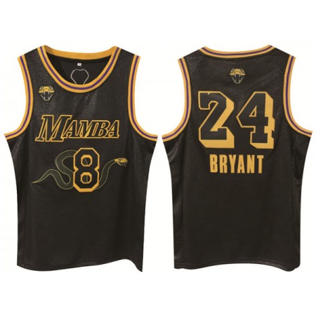 Men's Los Angeles Lakers Front #8 Back #24 Kobe Bryant Black Print Basketball Jersey