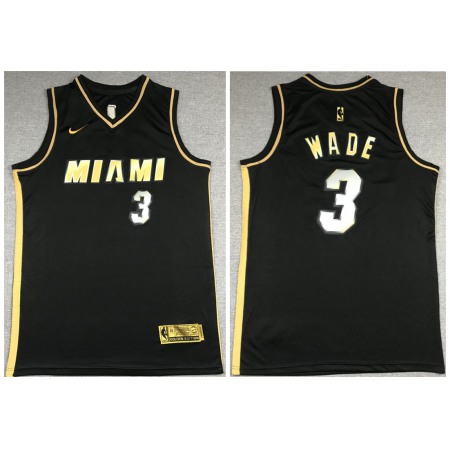 Men's Miami Heat #3 Dwyane Wade Black Gold Edition Vice Stitched Jersey
