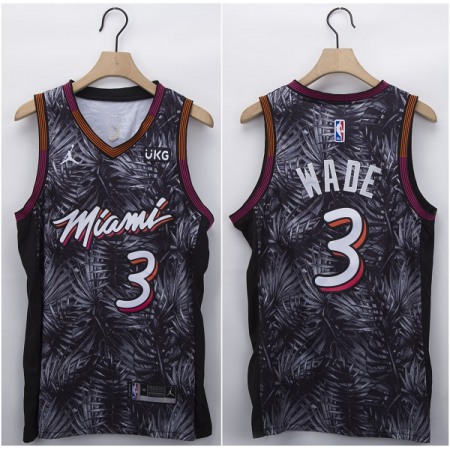 Men's Miami Heat #3 Dwyane Wade Black Lights Stitched NBA Jersey