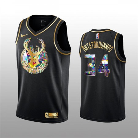 Men's Milwaukee Bucks #34 Giannis Antetokounmpo 2021/22 Black Golden Edition 75th Anniversary Diamond Logo Stitched Basketball Jersey