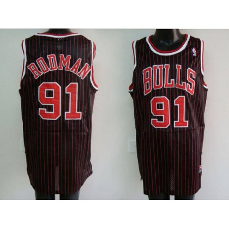 Bulls #91 Dennis Rodman Stitched Black Red Strip NBA Jersey