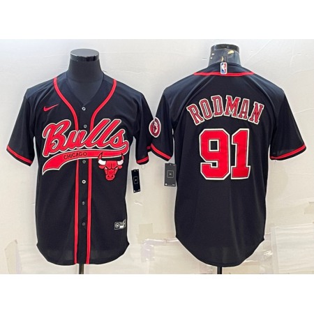 Men's Chicago Bulls #91 Dennis Rodman Black Cool Base Stitched Baseball Jersey