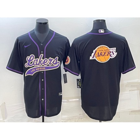 Men's Los Angeles Lakers Black Team Big Logo Cool Base Stitched Baseball Jersey