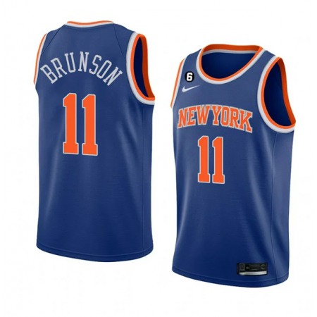 Men's New Yok Knicks #11 Jalen Brunson Blue With NO.6 Patch Stitched Basketball Jersey