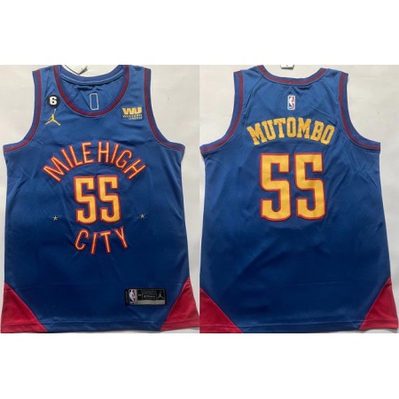 Men's Denver Nuggets #55 Dikembe Mutombo Blue With NO.6 Patch Stitched Jersey