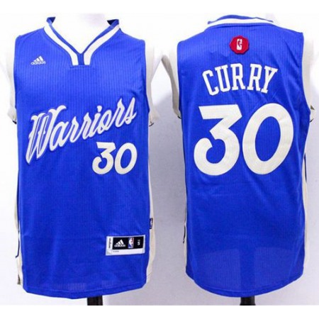 Warriors #30 Stephen Curry Blue 2015-2016 Christmas Day Stitched NBA Jersey