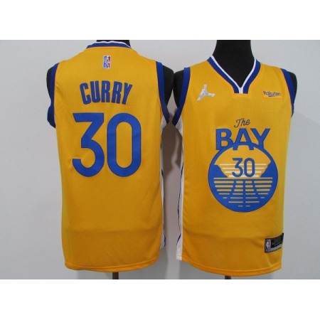 Men's Golden State Warriors #30 Stephen Curry 75th Anniversary Yellow Stitched Basketball Jersey