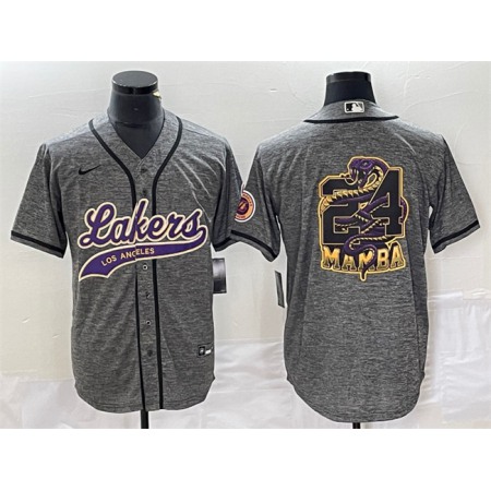 Men's Los Angeles Lakers Gray #24 Mamba Big Logo Cool Base Stitched Baseball Jersey