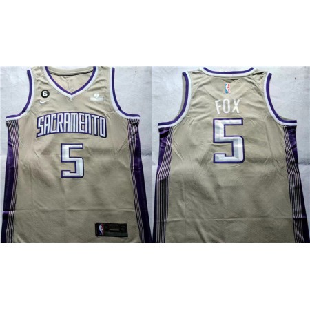 Men's Sacramento Kings #5 De'Aaron Fox Gold Stitched Jersey