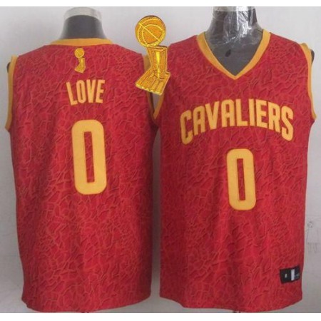Cavaliers #0 Kevin Love Red Crazy Light The Champions Patch Stitched NBA Jersey