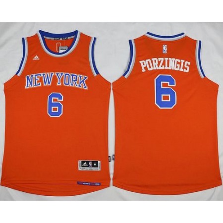 Knicks #6 Kristaps Porzingis Orange Alternate Stitched NBA Jersey