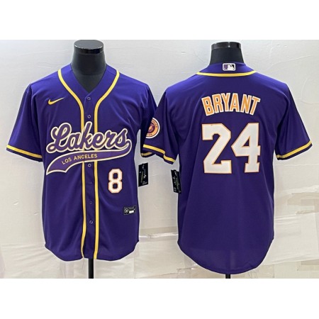 Men's Los Angeles Lakers Front #8 Back #24 Kobe Bryant Purple Cool Base Stitched Baseball Jersey