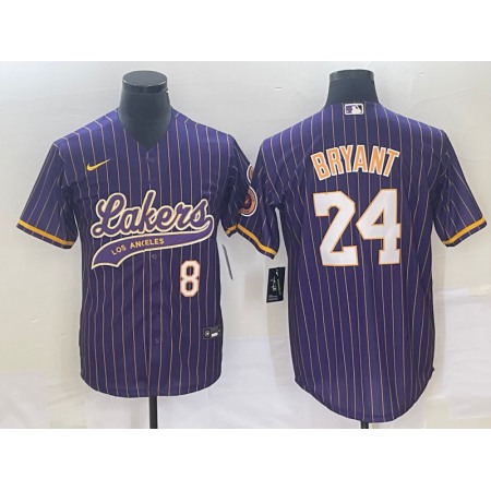 Men's Los Angeles Lakers Front #8 Back #24 Kobe Bryant Purple Cool Base With Patch Stitched Baseball Jersey