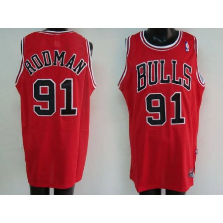 Bulls #91 Dennis Rodman Stitched Red NBA Jersey