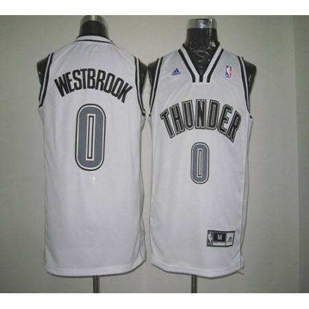 Thunder #0 Russell Westbrook White on White Stitched NBA Jersey