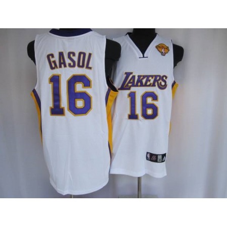 Lakers #16 Pau Gasol Stitched White Final Patch NBA Jersey
