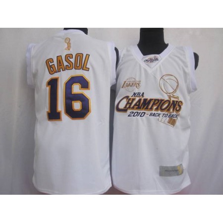 Lakers #16 Pau Gasol White 2010 Finals Champions Stitched NBA Jersey