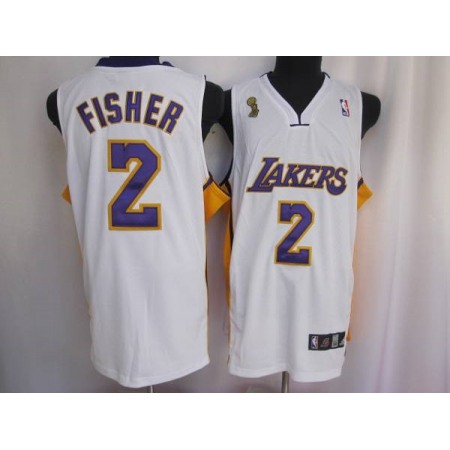 Lakers #2 Derek Fisher Stitched White Champion Patch NBA Jersey