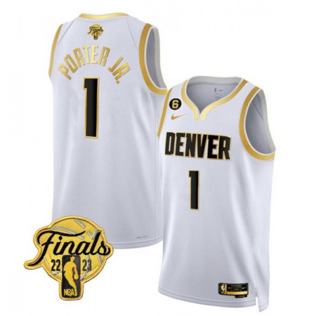 Men's Denver Nuggets #1 Michael Porter Jr. White Gold Edition 2023 Finals Collection With NO.6 Patch Stitched Basketball Jersey