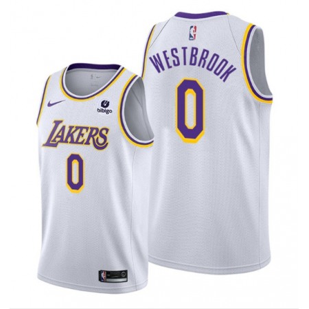 Men's Los Angeles Lakers #0 Russell Westbrook "bibigo" White Stitched Basketball Jersey
