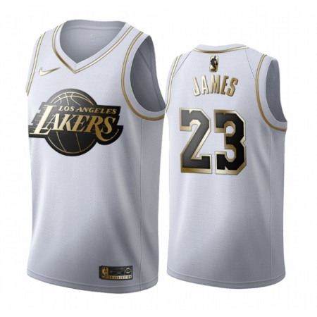 Men's Los Angeles Lakers #23 LeBron James White 2019 Golden Edition Stitched NBA Jersey