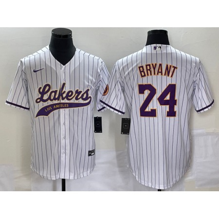 Men's Los Angeles Lakers #24 Kobe Bryant White Cool Base With Patch Stitched Baseball Jersey