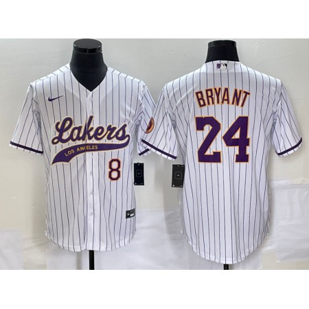 Men's Los Angeles Lakers Front #8 Back #24 Kobe Bryant White Cool Base With Patch Stitched Baseball Jersey