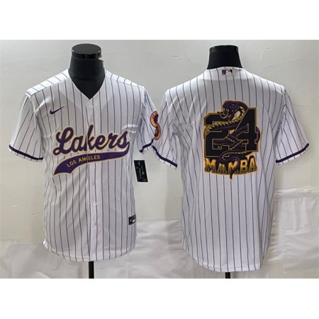 Men's Los Angeles Lakers White #24 Mamba Big Logo Cool Base Stitched Baseball Jersey