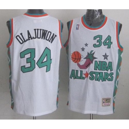 Mitchell And Ness Rockets #34 Hakeem Olajuwon White 1996 All star Stitched NBA Jersey