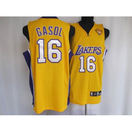 Lakers #16 Pau Gasol Stitched Yellow Final Patch NBA Jersey