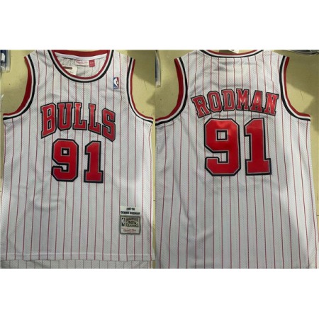 Men's Chicago Bulls #91 Dennis Rodman White Stitched Jersey